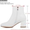 imageSHEMEE Womens Square Toe Chunky Ankle Booties Block Mid Heel Side Zipper Short BootsWhite