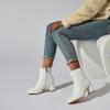 imageSHEMEE Womens Square Toe Chunky Ankle Booties Block Mid Heel Side Zipper Short BootsWhite Patent
