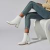 imageSHEMEE Womens Square Toe Chunky Ankle Booties Block Mid Heel Side Zipper Short BootsWhite Patent