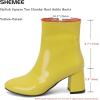 imageSHEMEE Womens Square Toe Chunky Ankle Booties Block Mid Heel Side Zipper Short BootsYellow Patent
