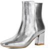 imageSHEMEE Womens Square Toe Block Heels Booties Chunky High Heeled Side Zipper Ankle Boots ShoesSilver