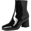 imageSHEMEE Womens Square Toe Chunky Ankle Booties Block Mid Heel Side Zipper Short BootsBlack Patent