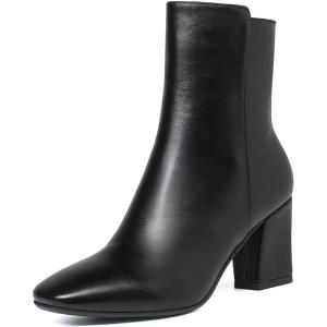 imageSHEMEE Womens Square Toe Block Heels Booties Chunky High Heeled Side Zipper Ankle Boots ShoesBlack