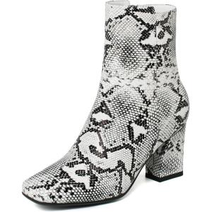 imageSHEMEE Womens Square Toe Block Heels Booties Chunky High Heeled Side Zipper Ankle Boots ShoesBlack Snake