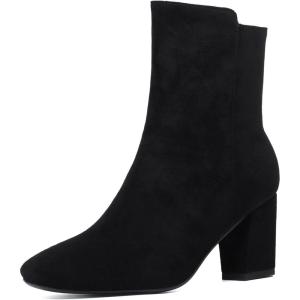 imageSHEMEE Womens Square Toe Block Heels Booties Chunky High Heeled Side Zipper Ankle Boots ShoesBlack Suede