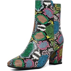 imageSHEMEE Womens Square Toe Block Heels Booties Chunky High Heeled Side Zipper Ankle Boots ShoesColor Snake