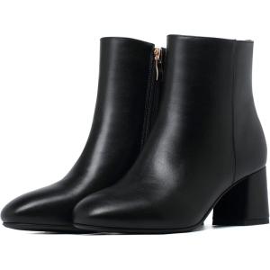 imageSHEMEE Womens Square Toe Chunky Ankle Booties Block Mid Heel Side Zipper Short BootsBlack