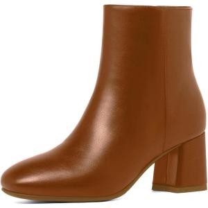 imageSHEMEE Womens Square Toe Chunky Ankle Booties Block Mid Heel Side Zipper Short BootsBrown