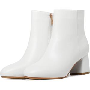 imageSHEMEE Womens Square Toe Chunky Ankle Booties Block Mid Heel Side Zipper Short BootsWhite