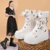 imageSHEMEE Cute Wedge Platform Biker Boots for Women Y2k Punk Riding Motorcycle Boots Chunky High Heels Zipper Lace Up Combat Ankle BootsAll Black