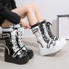 imageSHEMEE Cute Wedge Platform Biker Boots for Women Y2k Punk Riding Motorcycle Boots Chunky High Heels Zipper Lace Up Combat Ankle BootsWhite