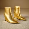 imageSHEMEE Fashion Metallic Boots for Women Wedge Heels Ankle Booties Sexy Pointy Toe High Heels ZipUp Wedding Party Dress ShoesGold Back Zip