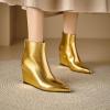 imageSHEMEE Fashion Metallic Boots for Women Wedge Heels Ankle Booties Sexy Pointy Toe High Heels ZipUp Wedding Party Dress ShoesGold Back Zip