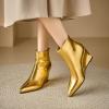 imageSHEMEE Fashion Metallic Boots for Women Wedge Heels Ankle Booties Sexy Pointy Toe High Heels ZipUp Wedding Party Dress ShoesGold Back Zip