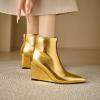 imageSHEMEE Fashion Metallic Boots for Women Wedge Heels Ankle Booties Sexy Pointy Toe High Heels ZipUp Wedding Party Dress ShoesGold Back Zip