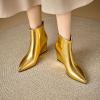 imageSHEMEE Fashion Metallic Boots for Women Wedge Heels Ankle Booties Sexy Pointy Toe High Heels ZipUp Wedding Party Dress ShoesGold Back Zip