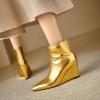 imageSHEMEE Fashion Metallic Boots for Women Wedge Heels Ankle Booties Sexy Pointy Toe High Heels ZipUp Wedding Party Dress ShoesGold Back Zip