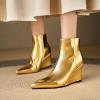 imageSHEMEE Fashion Metallic Boots for Women Wedge Heels Ankle Booties Sexy Pointy Toe High Heels ZipUp Wedding Party Dress ShoesGold Side Zip