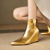 imageSHEMEE Fashion Metallic Boots for Women Wedge Heels Ankle Booties Sexy Pointy Toe High Heels ZipUp Wedding Party Dress ShoesGold Side Zip