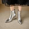 imageSHEMEE Fashion Metallic Boots for Women Wedge Heels Ankle Booties Sexy Pointy Toe High Heels ZipUp Wedding Party Dress ShoesSilver Back Zip