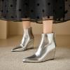 imageSHEMEE Fashion Metallic Boots for Women Wedge Heels Ankle Booties Sexy Pointy Toe High Heels ZipUp Wedding Party Dress ShoesSilver Back Zip