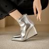 imageSHEMEE Fashion Metallic Boots for Women Wedge Heels Ankle Booties Sexy Pointy Toe High Heels ZipUp Wedding Party Dress ShoesSilver Back Zip