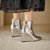 imageSHEMEE Fashion Metallic Boots for Women Wedge Heels Ankle Booties Sexy Pointy Toe High Heels ZipUp Wedding Party Dress ShoesSilver Back Zip