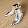imageSHEMEE Fashion Metallic Boots for Women Wedge Heels Ankle Booties Sexy Pointy Toe High Heels ZipUp Wedding Party Dress ShoesSilver Side Zip