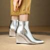 imageSHEMEE Fashion Metallic Boots for Women Wedge Heels Ankle Booties Sexy Pointy Toe High Heels ZipUp Wedding Party Dress ShoesSilver Side Zip