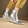 imageSHEMEE Fashion Metallic Boots for Women Wedge Heels Ankle Booties Sexy Pointy Toe High Heels ZipUp Wedding Party Dress ShoesSilver Side Zip