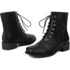 imageSHEMEE Womens Chunky Low Heels Ankle Boots Comfort Round Square Toe Lace Up Combat Boots Flats British Motorcycle Biker Boots081 Black