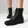 imageSHEMEE Womens Chunky Low Heels Ankle Boots Comfort Round Square Toe Lace Up Combat Boots Flats British Motorcycle Biker Boots081 Black
