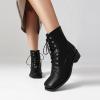 imageSHEMEE Womens Chunky Low Heels Ankle Boots Comfort Round Square Toe Lace Up Combat Boots Flats British Motorcycle Biker Boots081 Black