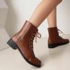 imageSHEMEE Womens Chunky Low Heels Ankle Boots Comfort Round Square Toe Lace Up Combat Boots Flats British Motorcycle Biker Boots081 Brown