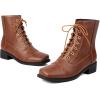 imageSHEMEE Womens Chunky Low Heels Ankle Boots Comfort Round Square Toe Lace Up Combat Boots Flats British Motorcycle Biker Boots081 Brown