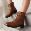 imageSHEMEE Womens Chunky Low Heels Ankle Boots Comfort Round Square Toe Lace Up Combat Boots Flats British Motorcycle Biker Boots081 Brown