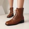 imageSHEMEE Womens Chunky Low Heels Ankle Boots Comfort Round Square Toe Lace Up Combat Boots Flats British Motorcycle Biker Boots081 Brown