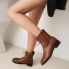 imageSHEMEE Womens Chunky Low Heels Ankle Boots Comfort Round Square Toe Lace Up Combat Boots Flats British Motorcycle Biker Boots081 Brown