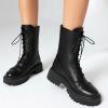imageSHEMEE Womens Chunky Low Heels Ankle Boots Comfort Round Square Toe Lace Up Combat Boots Flats British Motorcycle Biker BootsBlack