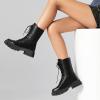 imageSHEMEE Womens Chunky Low Heels Ankle Boots Comfort Round Square Toe Lace Up Combat Boots Flats British Motorcycle Biker BootsBlack