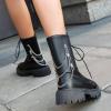 imageSHEMEE Womens Chunky Low Heels Ankle Boots Comfort Round Square Toe Lace Up Combat Boots Flats British Motorcycle Biker BootsBlack With Chain