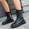 imageSHEMEE Womens Chunky Low Heels Ankle Boots Comfort Round Square Toe Lace Up Combat Boots Flats British Motorcycle Biker BootsBlack With Chain