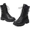 imageSHEMEE Womens Chunky Low Heels Ankle Boots Comfort Round Square Toe Lace Up Combat Boots Flats British Motorcycle Biker BootsBlack With Chain