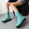 imageSHEMEE Womens Chunky Low Heels Ankle Boots Comfort Round Square Toe Lace Up Combat Boots Flats British Motorcycle Biker BootsBlue
