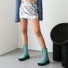 imageSHEMEE Womens Chunky Low Heels Ankle Boots Comfort Round Square Toe Lace Up Combat Boots Flats British Motorcycle Biker BootsBlue
