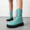 imageSHEMEE Womens Chunky Low Heels Ankle Boots Comfort Round Square Toe Lace Up Combat Boots Flats British Motorcycle Biker BootsBlue With Chain