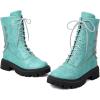 imageSHEMEE Womens Chunky Low Heels Ankle Boots Comfort Round Square Toe Lace Up Combat Boots Flats British Motorcycle Biker BootsBlue With Chain
