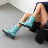 imageSHEMEE Womens Chunky Low Heels Ankle Boots Comfort Round Square Toe Lace Up Combat Boots Flats British Motorcycle Biker BootsBlue With Chain