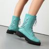 imageSHEMEE Womens Chunky Low Heels Ankle Boots Comfort Round Square Toe Lace Up Combat Boots Flats British Motorcycle Biker BootsBlue With Chain