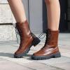 imageSHEMEE Womens Chunky Low Heels Ankle Boots Comfort Round Square Toe Lace Up Combat Boots Flats British Motorcycle Biker BootsBrown